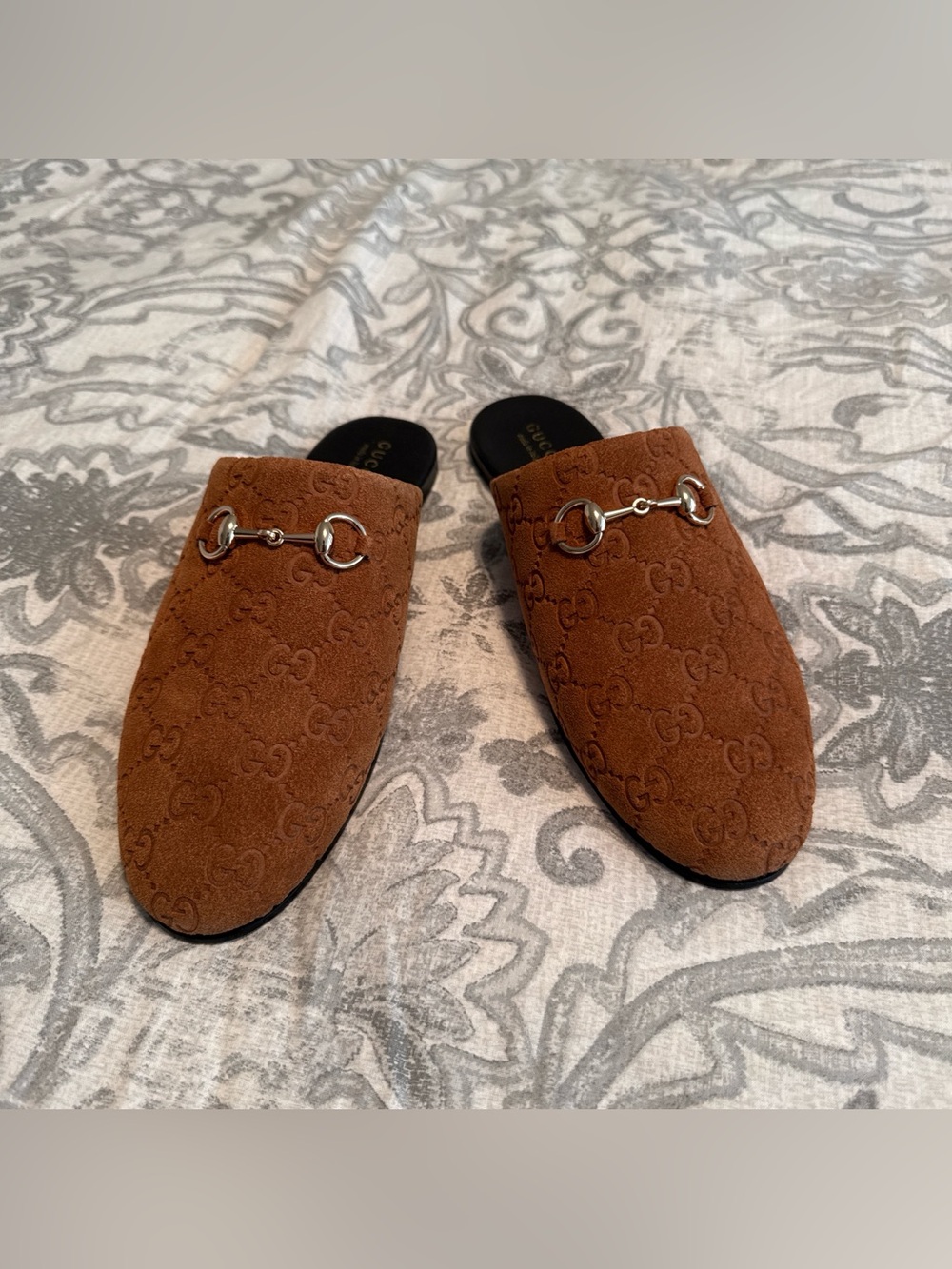 Gucci women’s Brown Suede Horsebit Slip-On Loafers